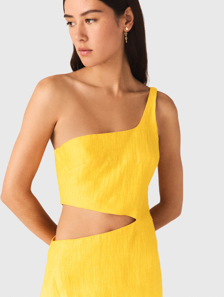 Asymmetrical linen-blend dress