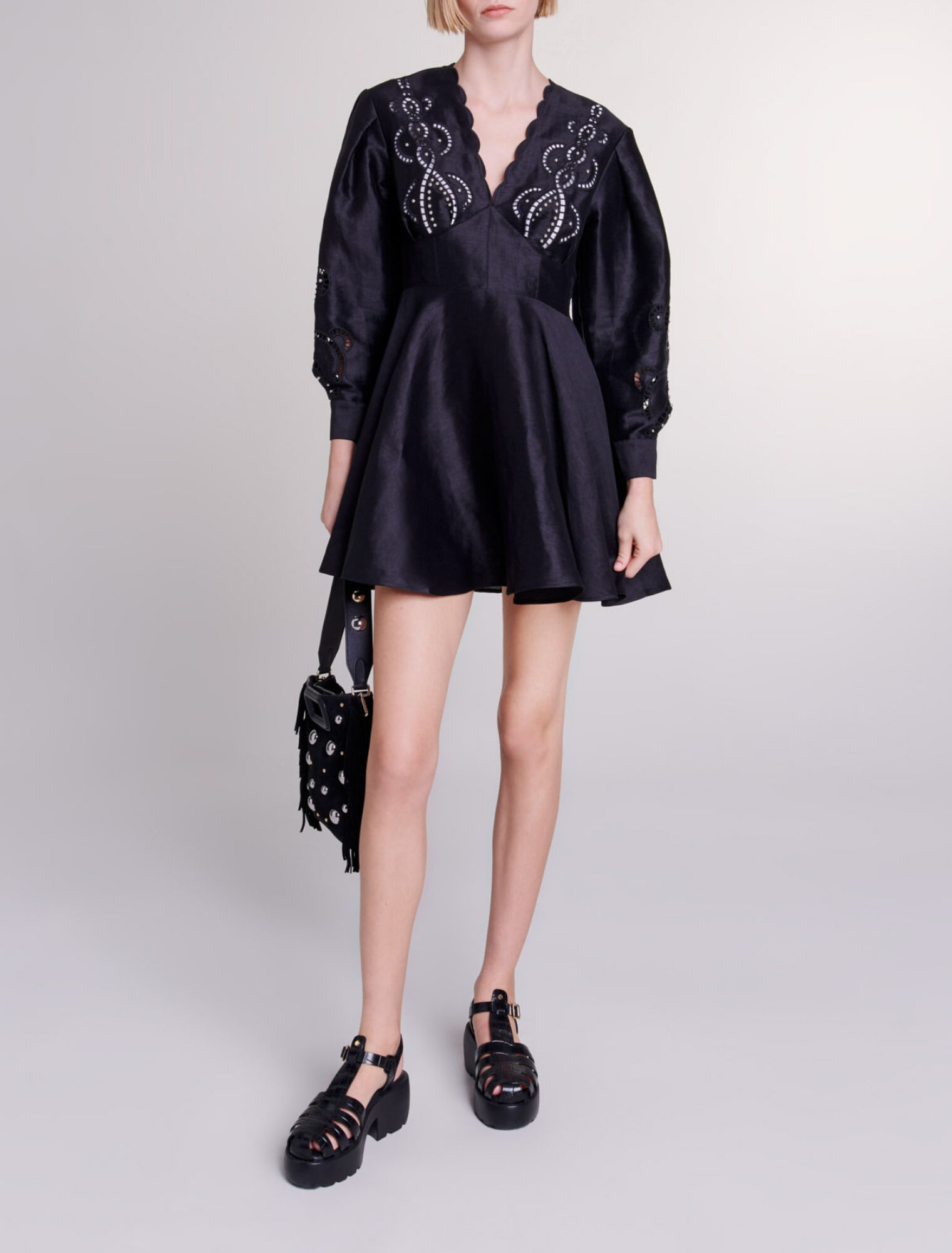 Short embroidered linen dress