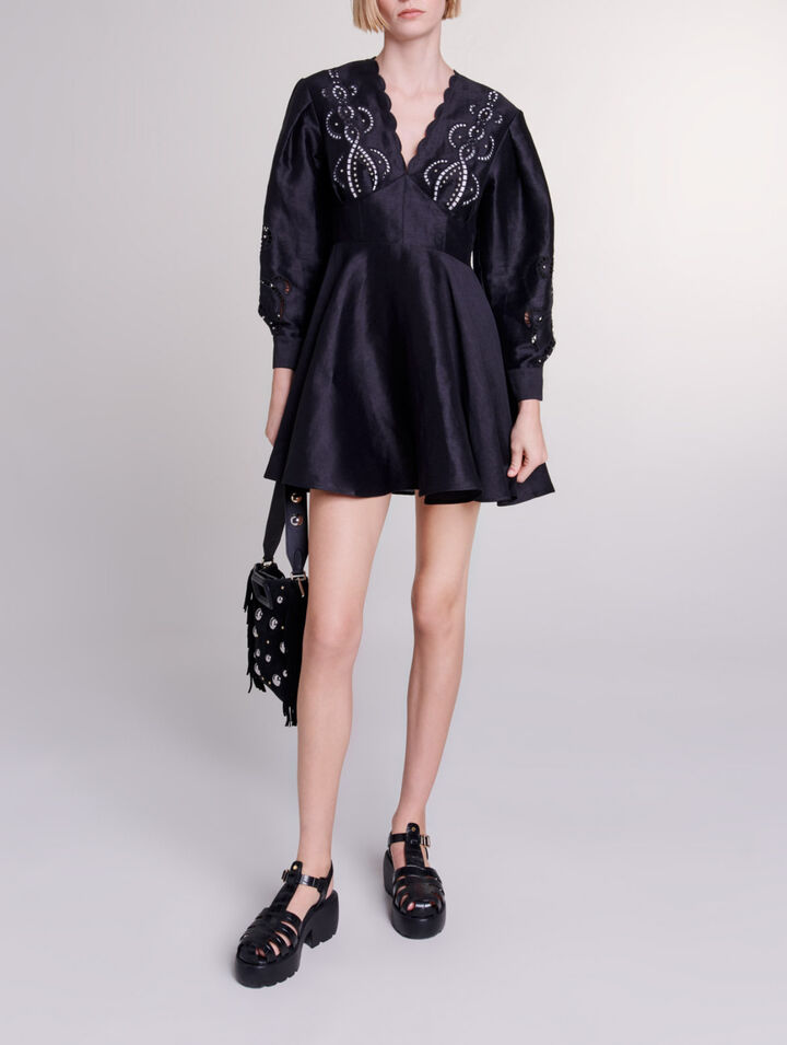 Short embroidered linen dress