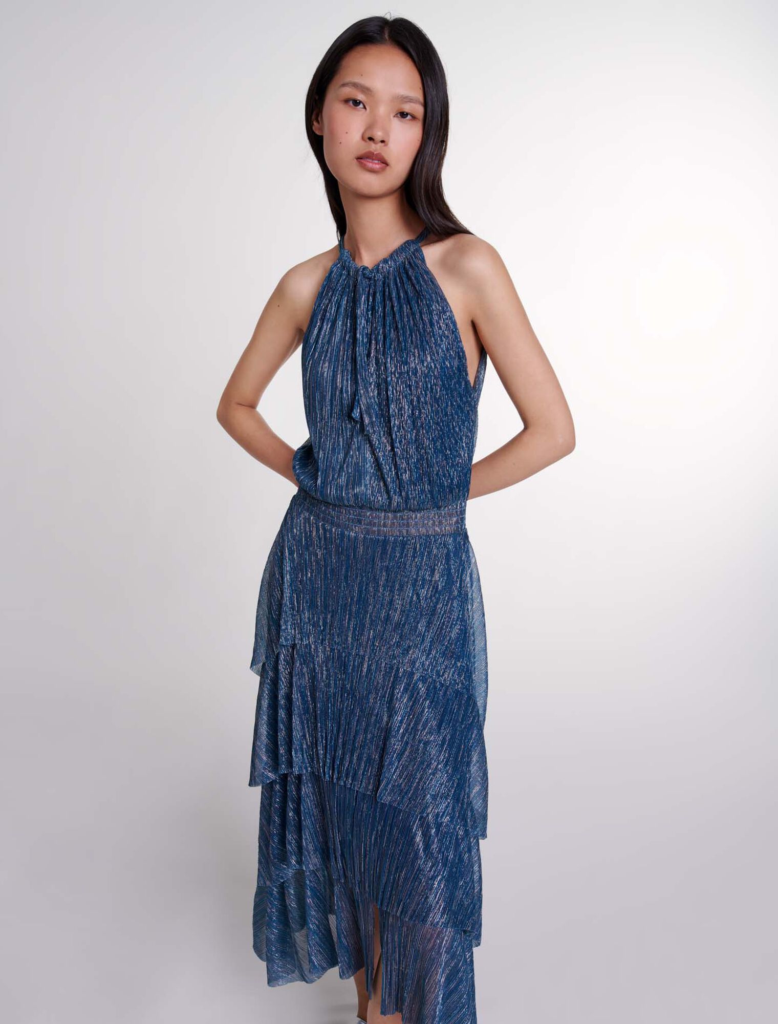 Ruffled lamé maxi dress