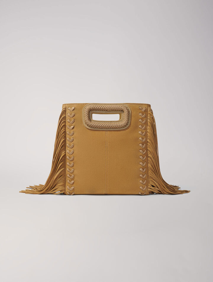 Suede M bag with braided handle