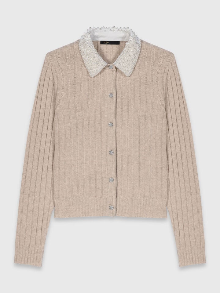 Cardigan with removable bead collar