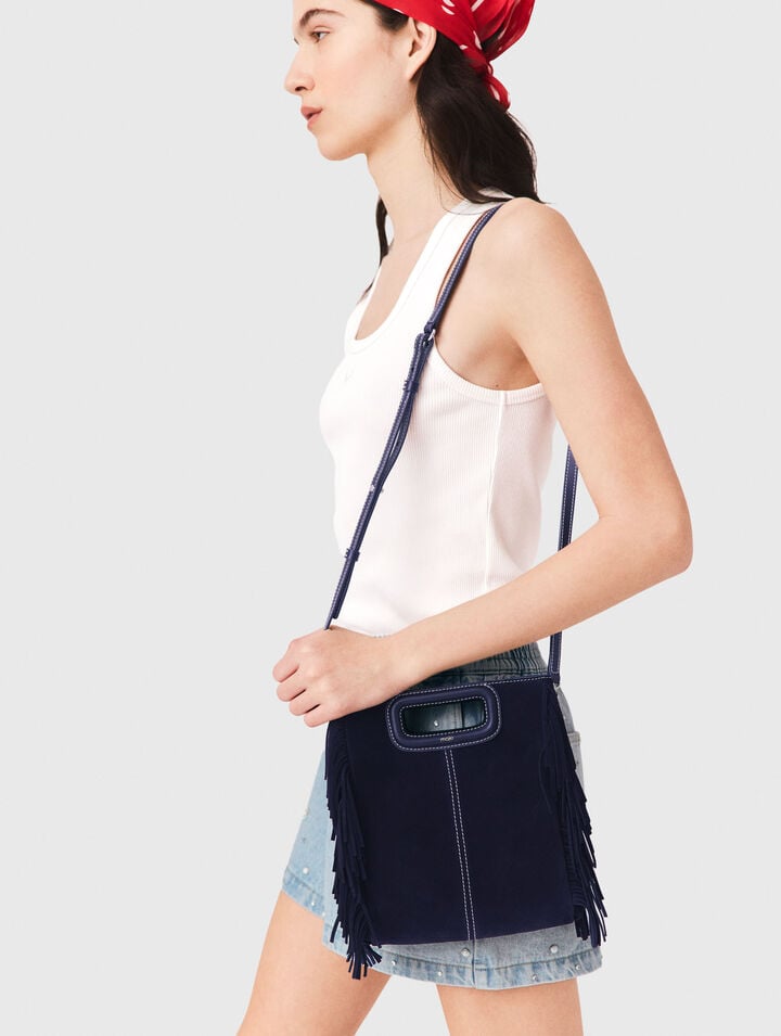 Topstitched suede M bag