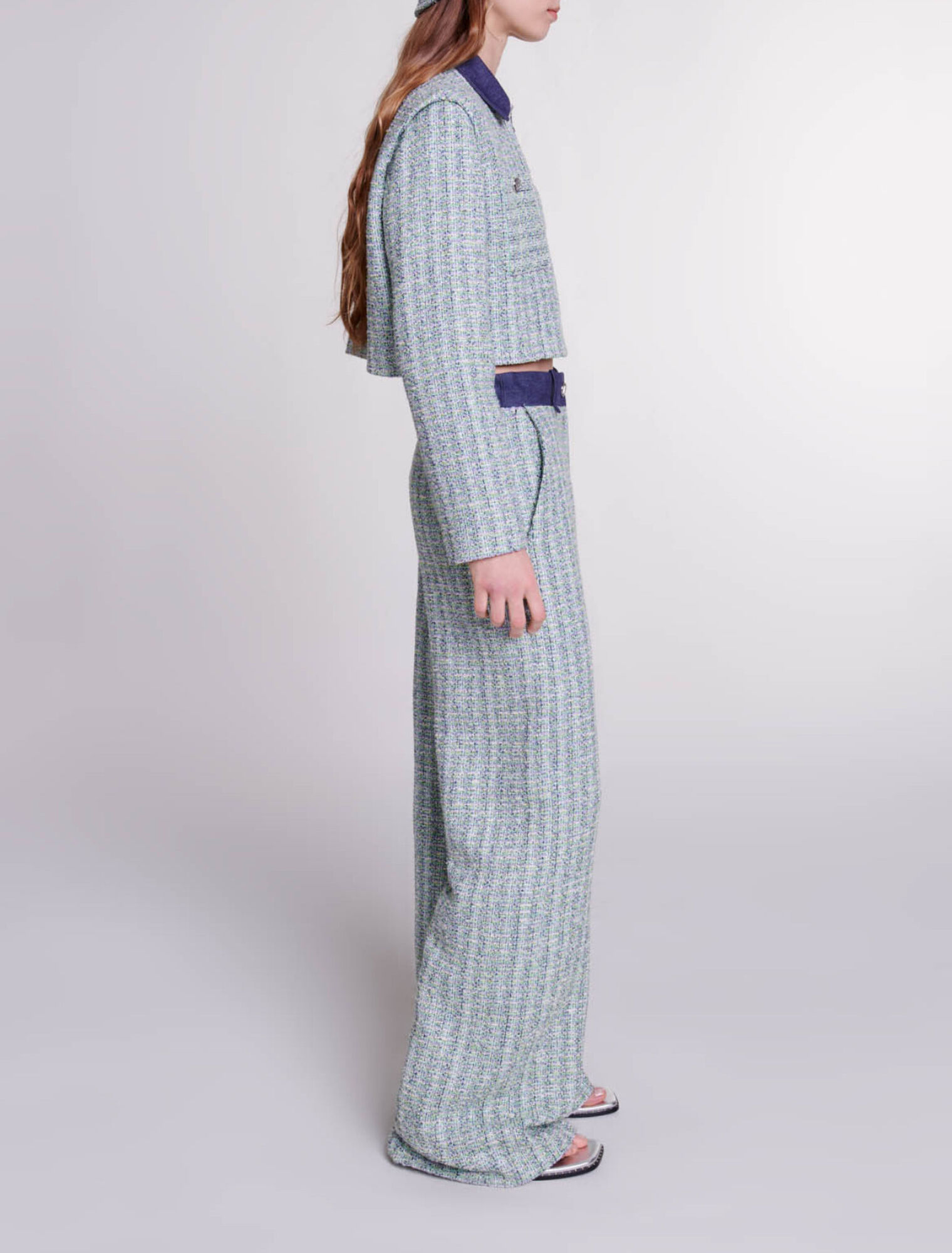 Wide-leg tweed trousers