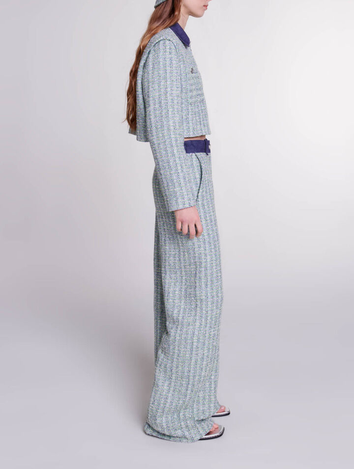 Wide-leg tweed trousers