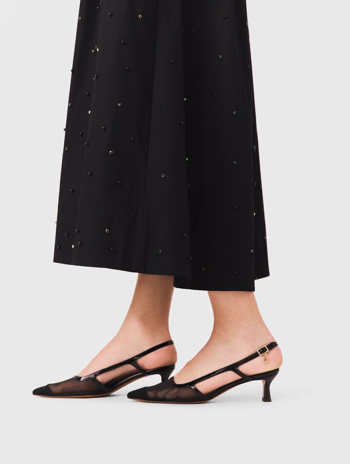 Leather and mesh slingbacks