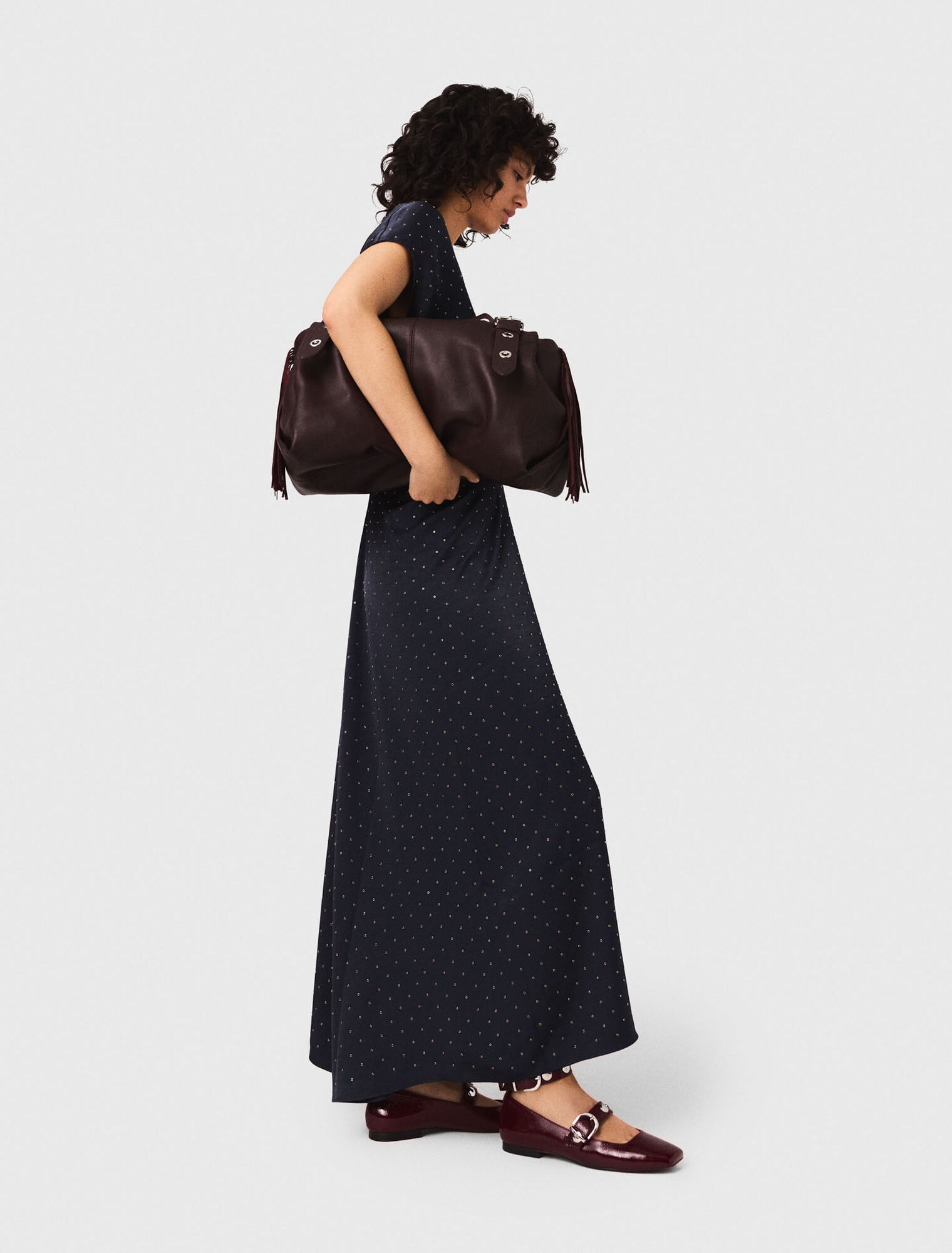 Studded satin maxi dress