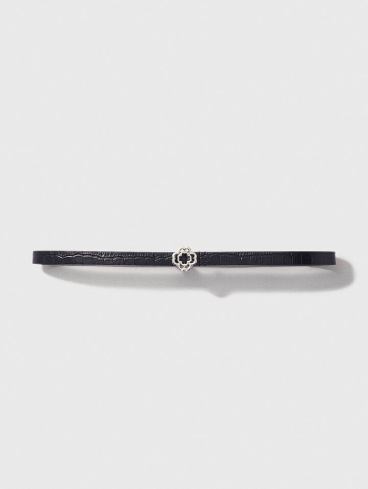 Slim mock croc leather Clover belt