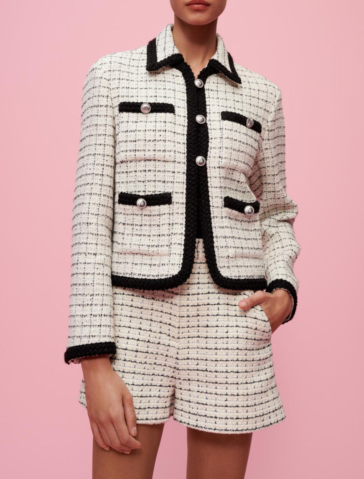 Marl tweed jacket with checked motifs