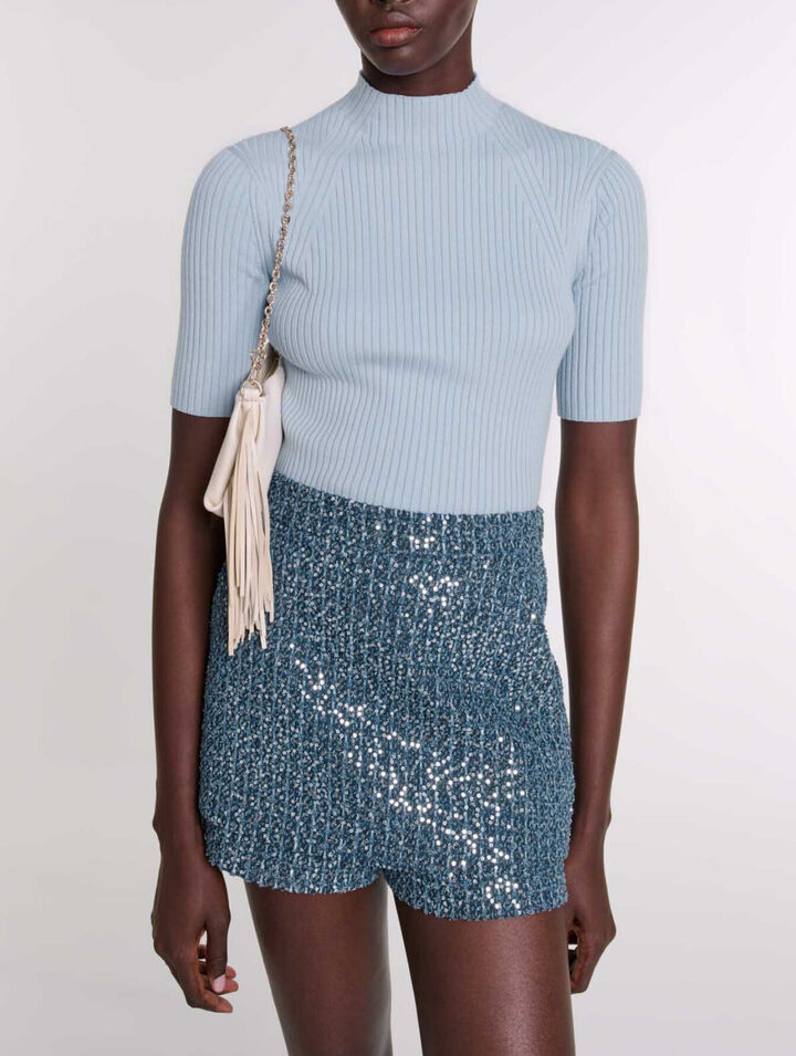 Cotton and silk ribbed top