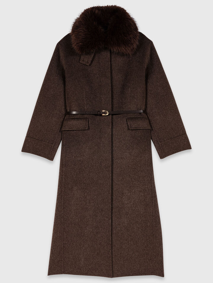 Long coat with faux fur collar