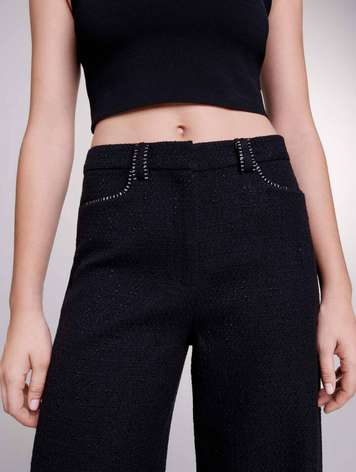 Wide-leg tweed trousers