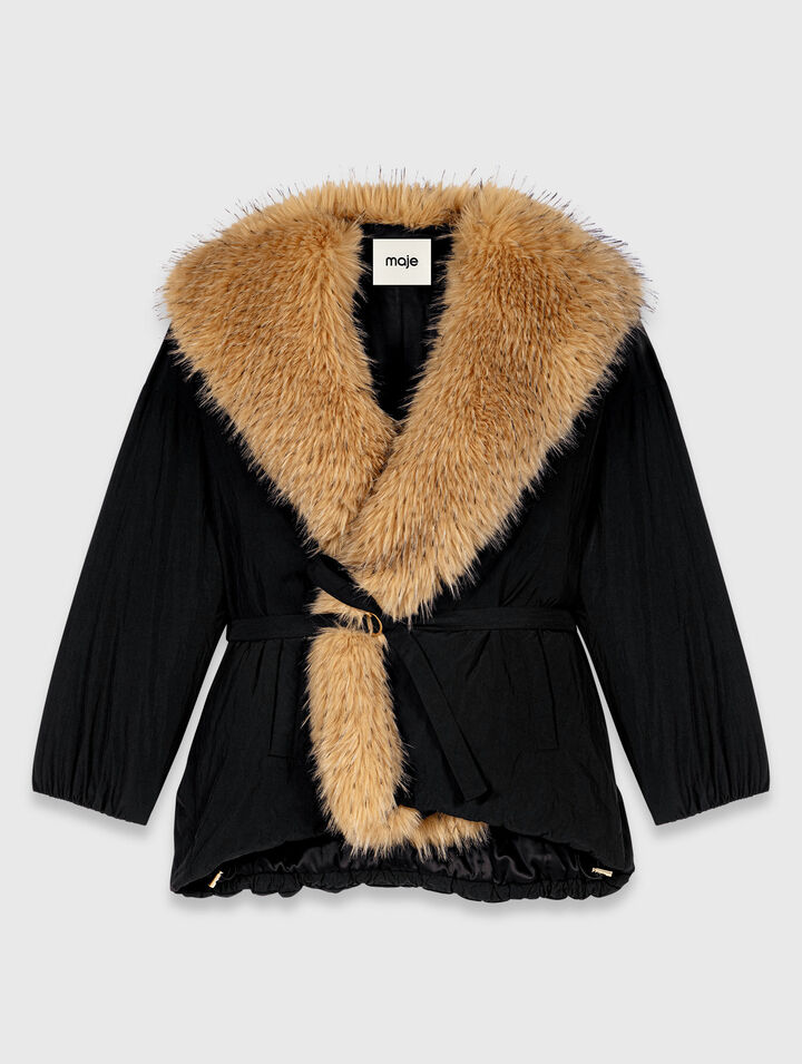 Oversized faux fur collar parka