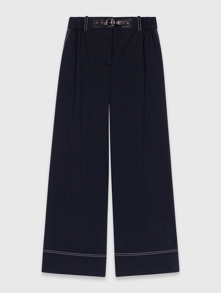 Cotton trousers with leather belt