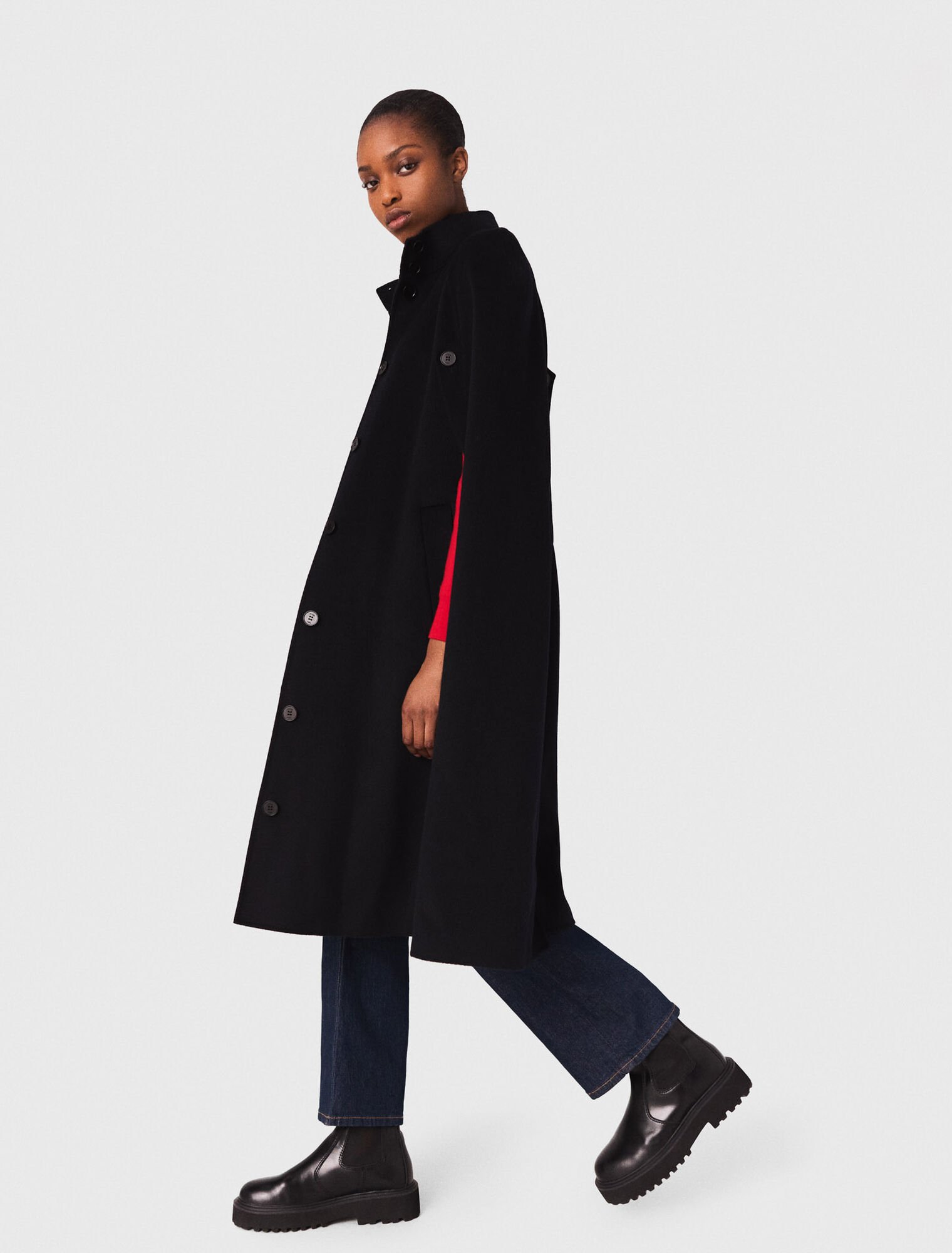 Long double-faced coat with cape