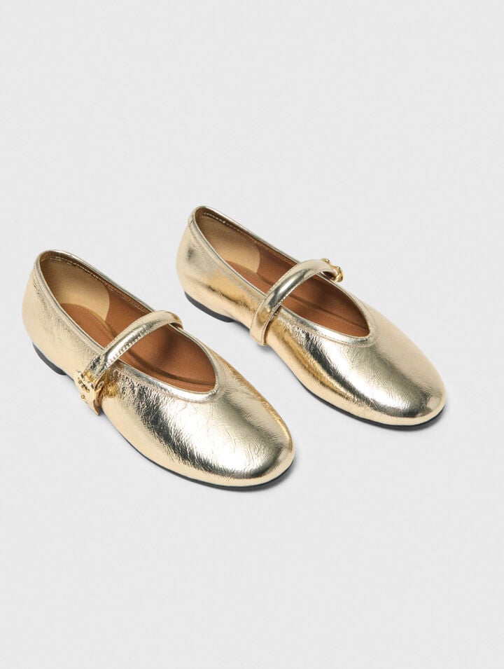 Metallic leather ballet flats