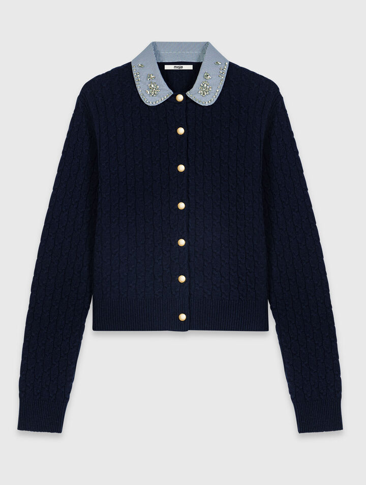 Cardigan with poplin collar