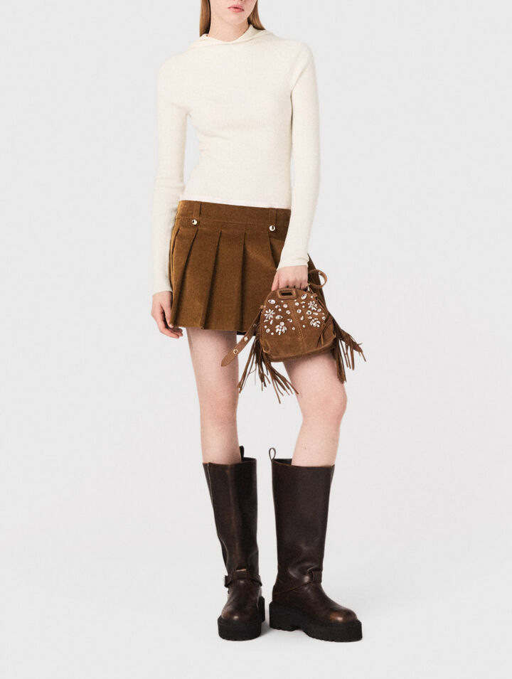 Pleated corduroy mini skirt