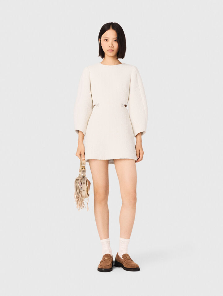 Short balloon-sleeve tweed dress