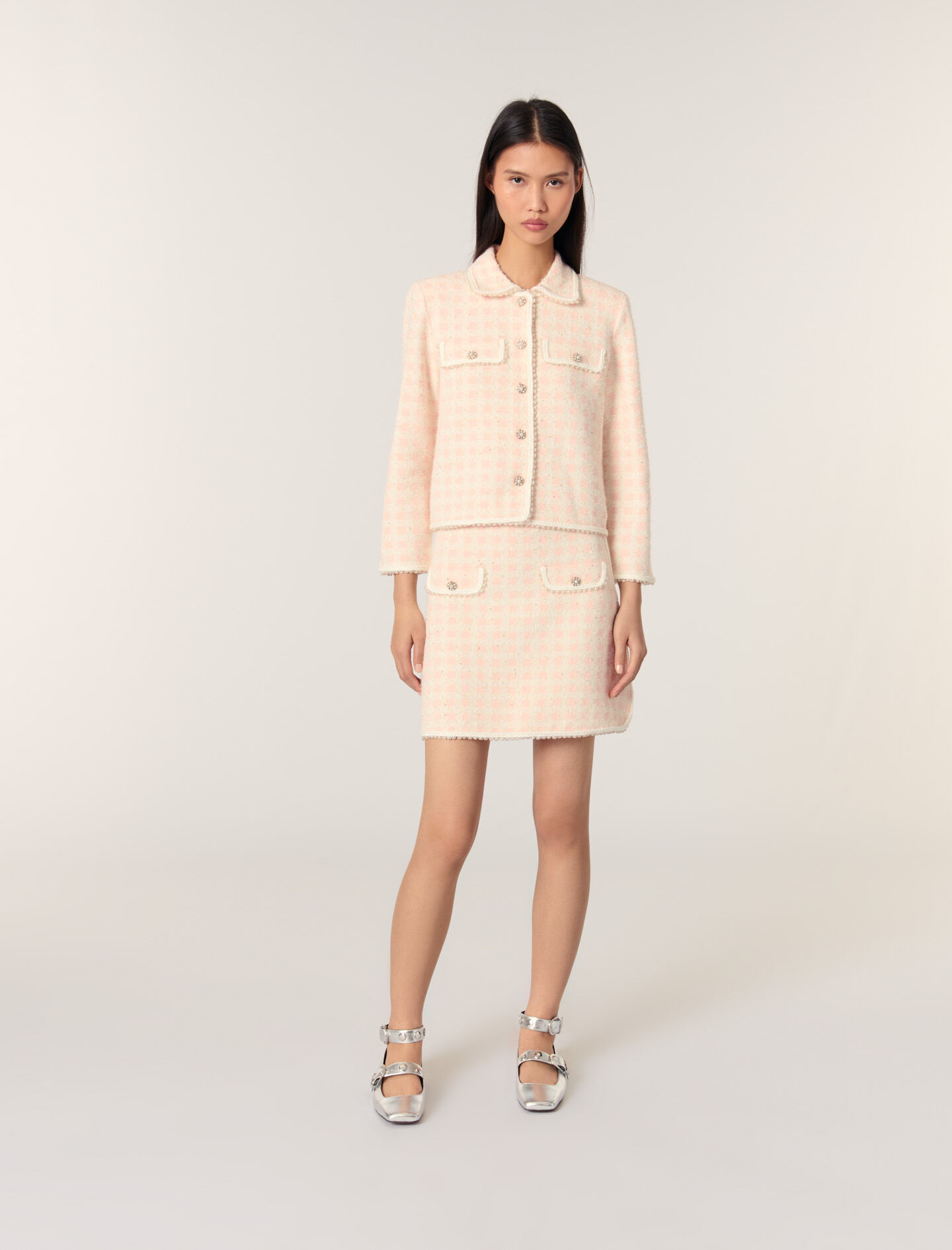Tweed effect knit jacket Cardigans Maje