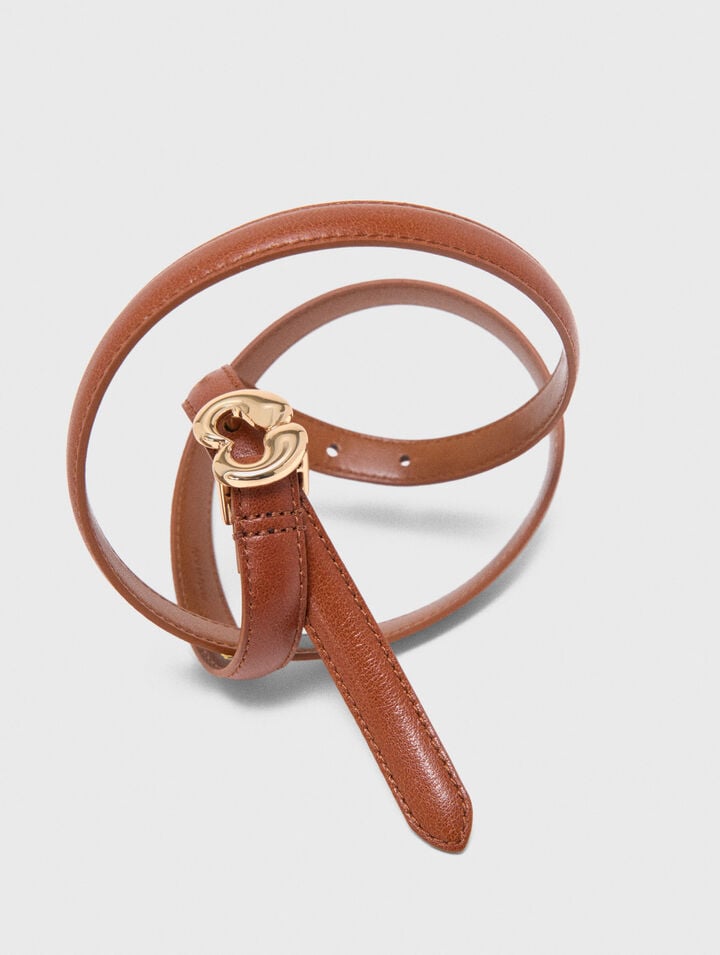 Slim smooth leather logo belt