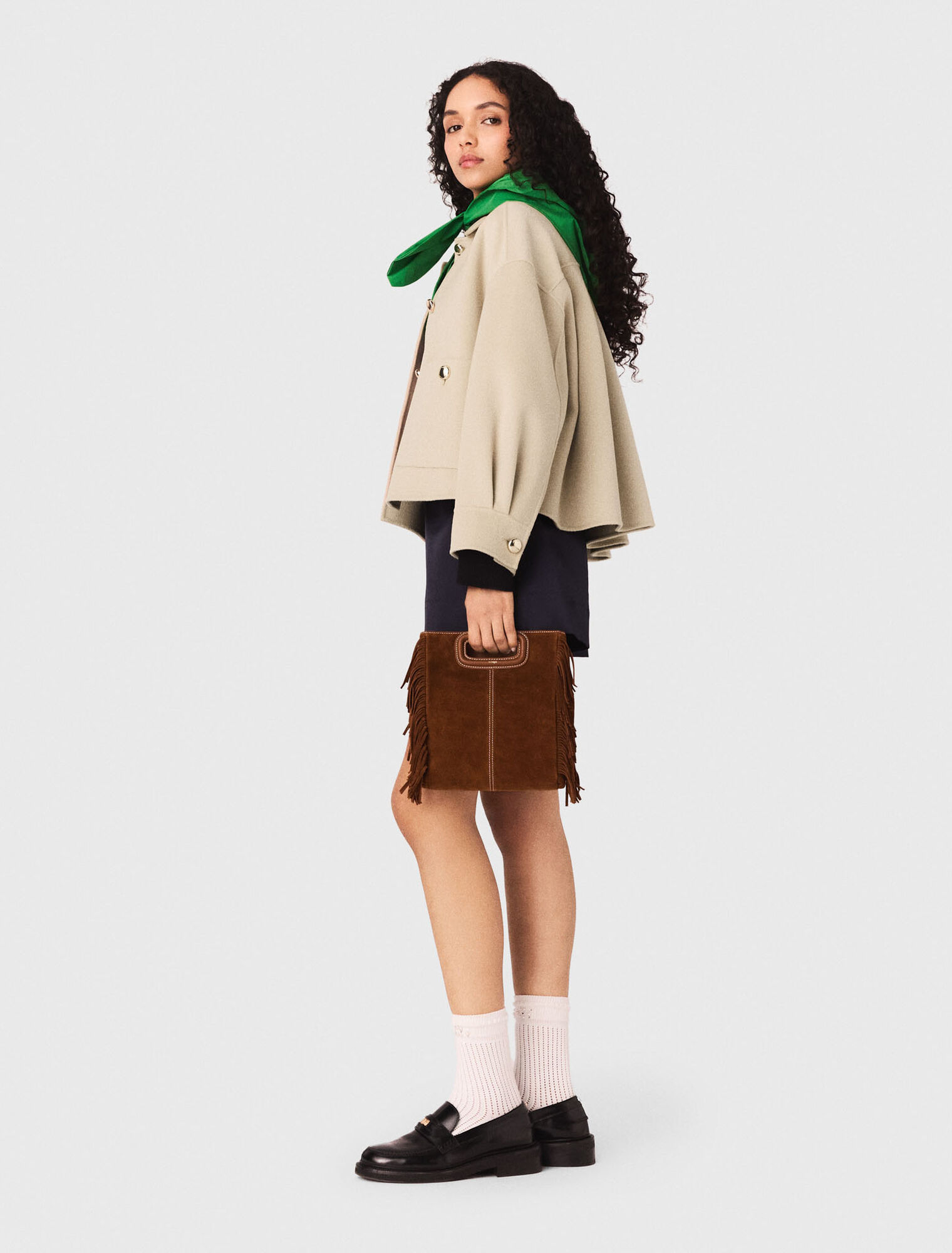 Short pleated-back wool jacket