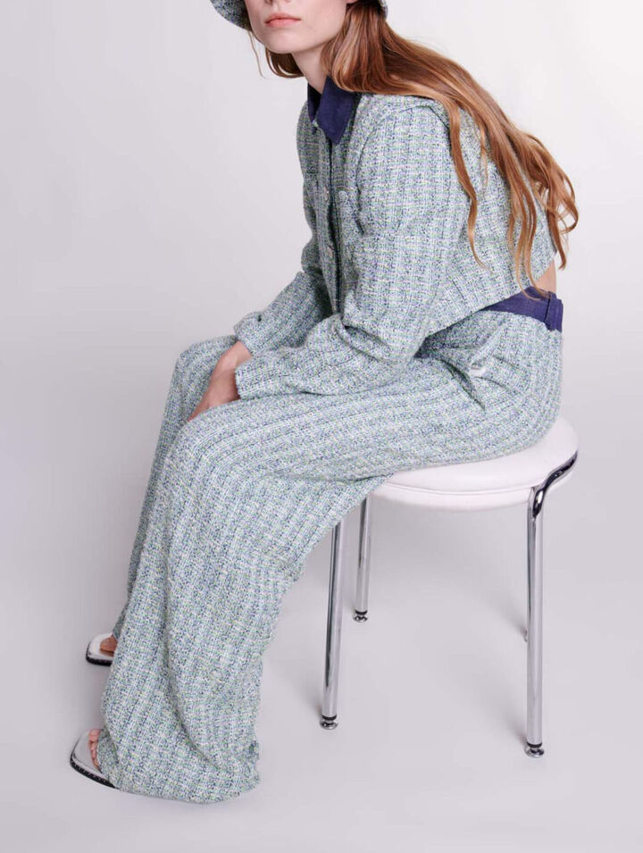 Wide-leg tweed trousers