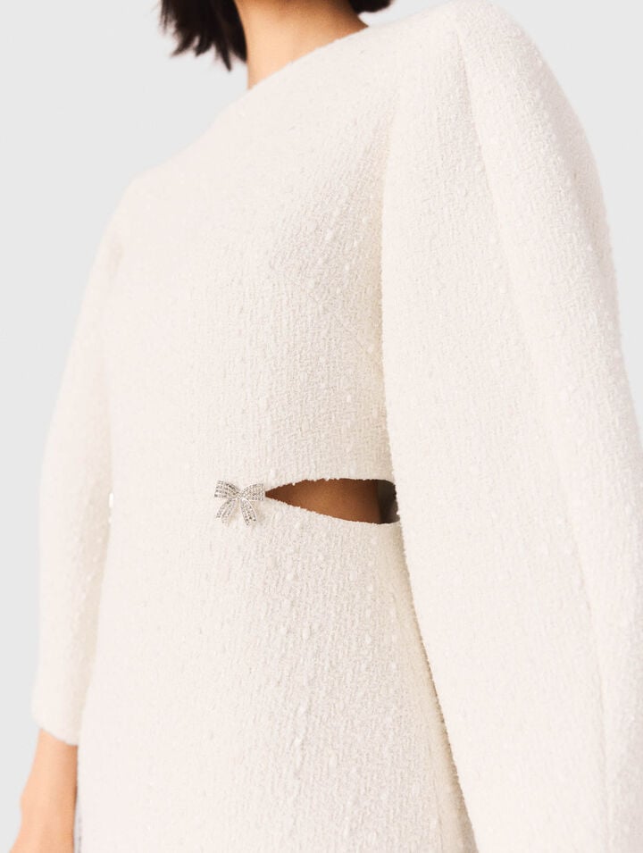 Short balloon-sleeve tweed dress