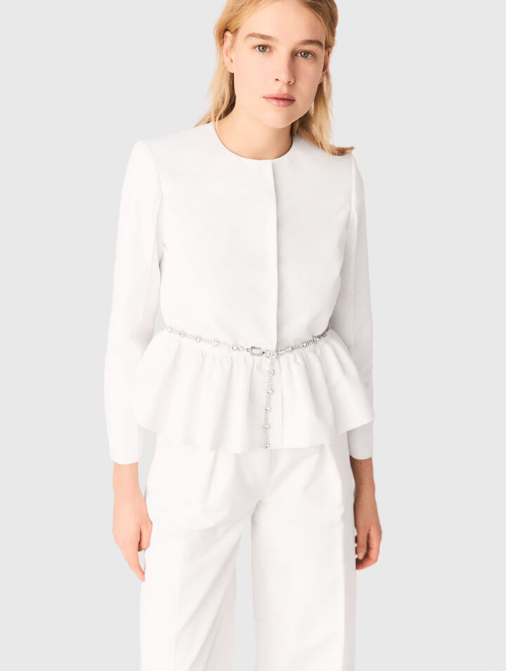 Cropped jacket with jewelled belt