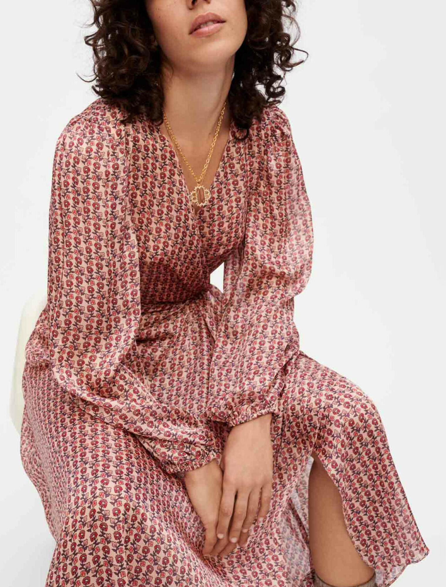 Printed satin draped dress