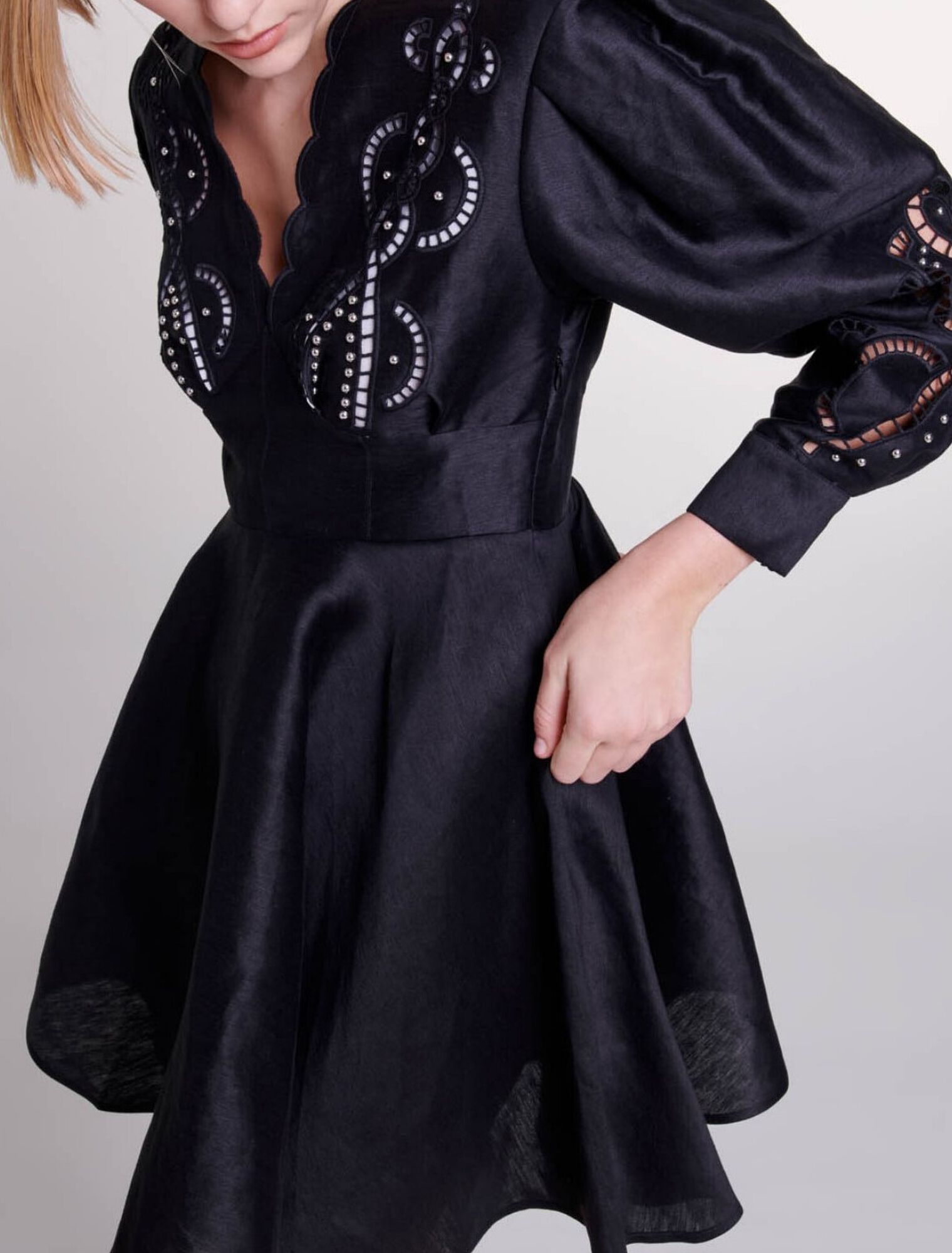 Short embroidered linen dress
