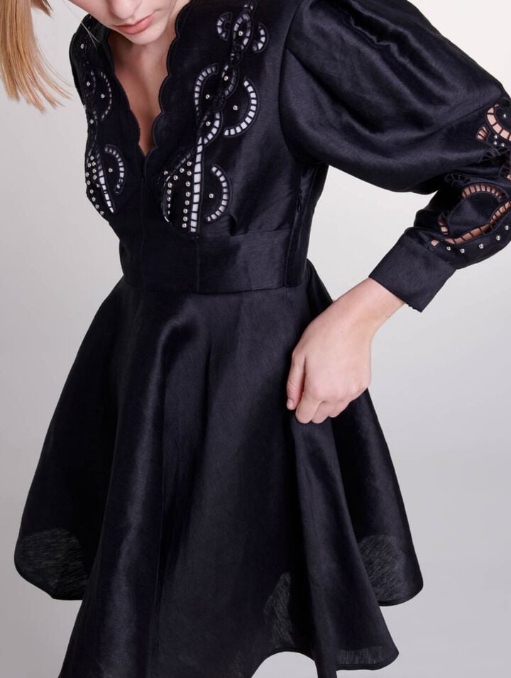 Short embroidered linen dress