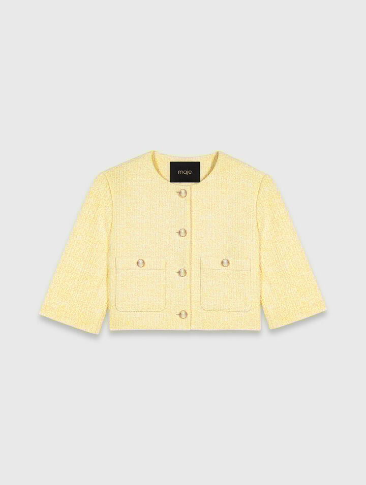 Short-sleeved tweed jacket