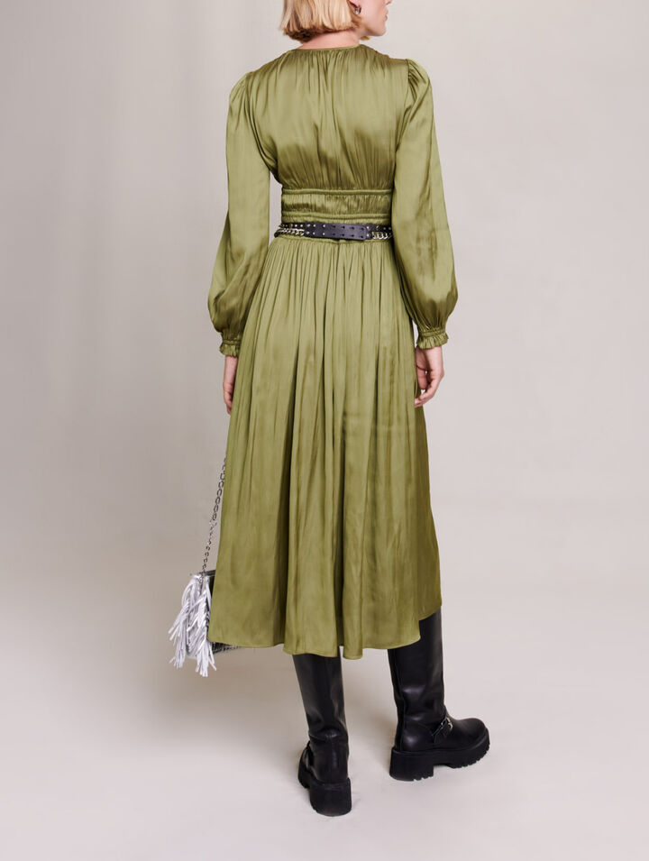 Satin-effect ruffled midi dress