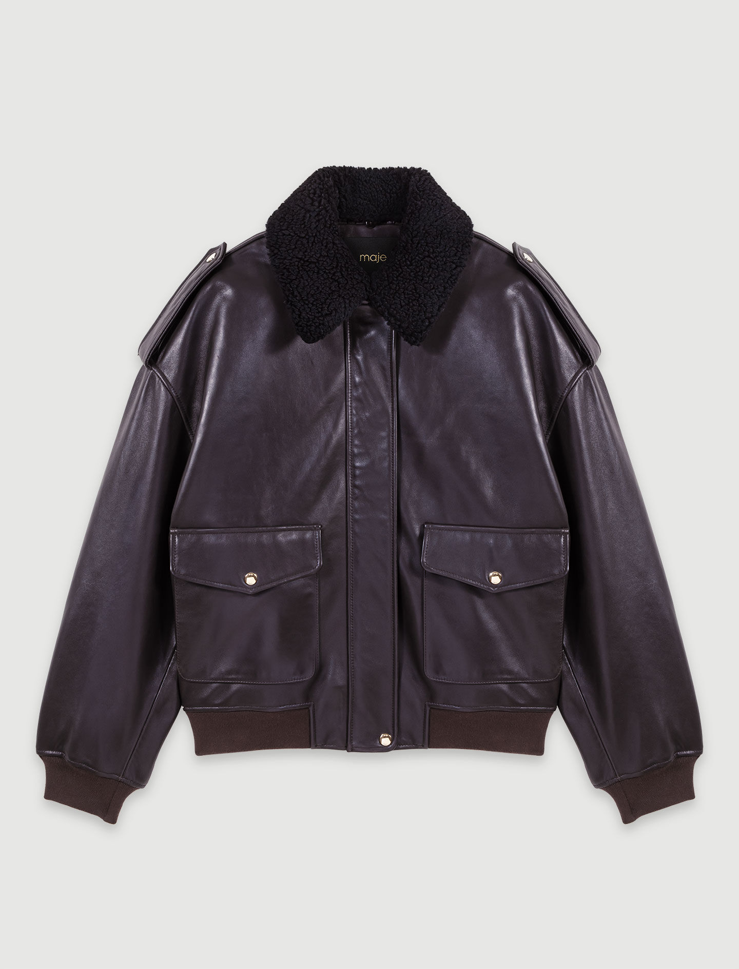 Maje leather bomber jacket sales