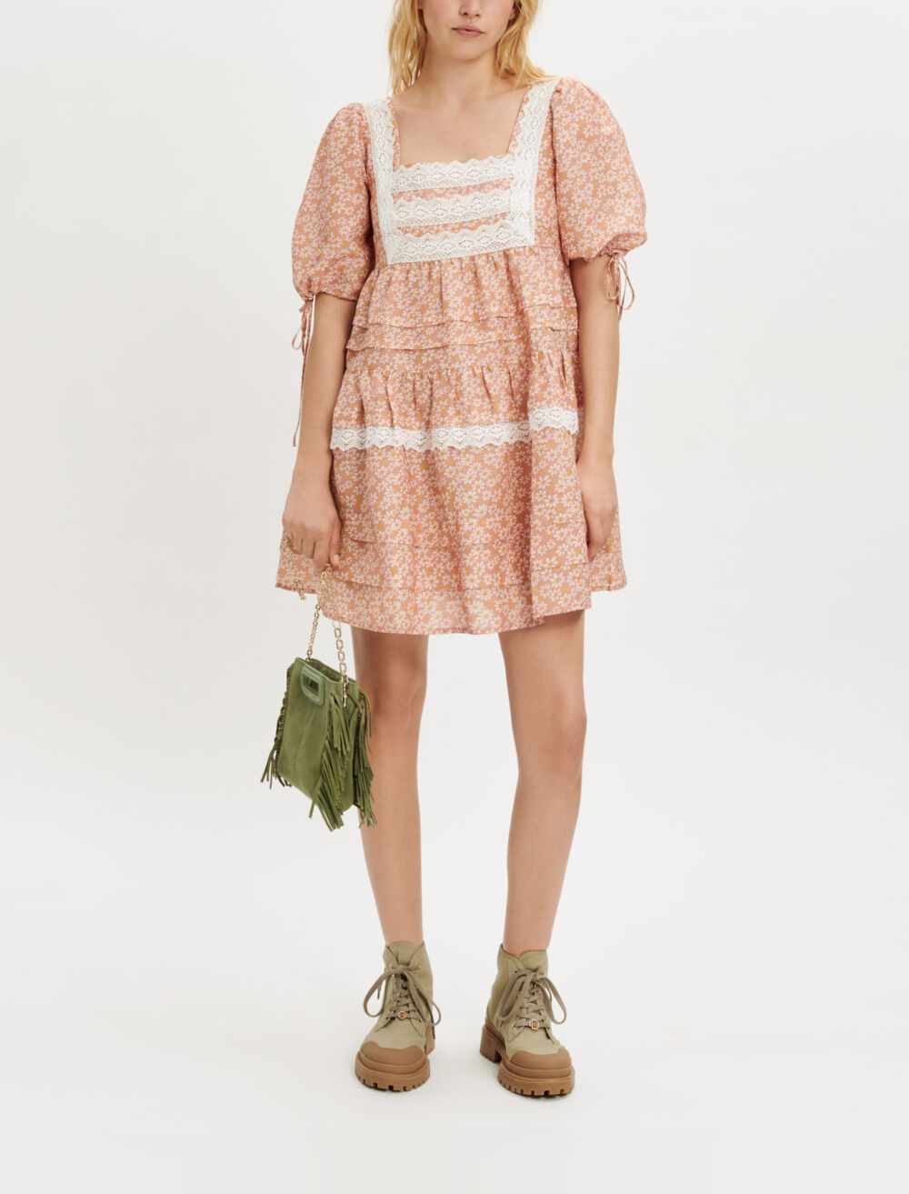 Printed lace braid dress Dresses Maje