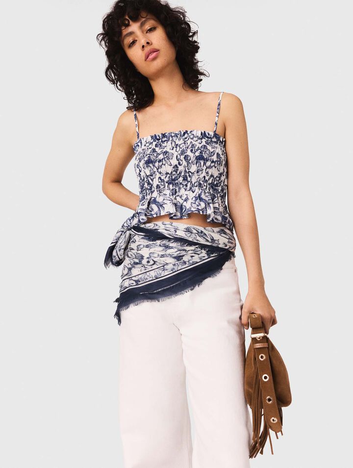 Printed smocked top
