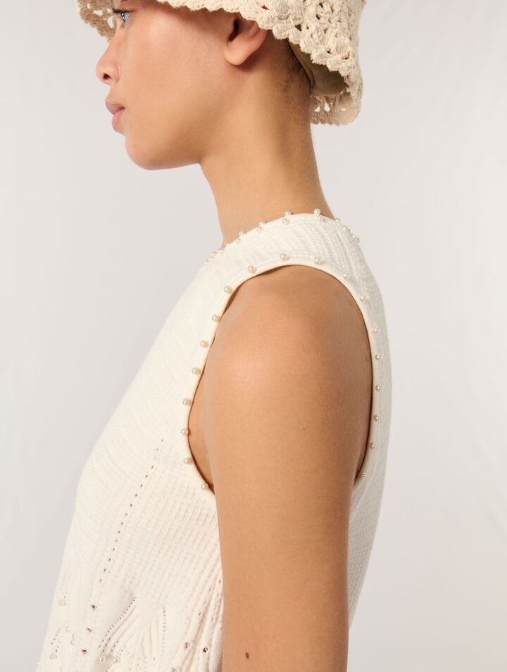 Beaded pointelle knit top