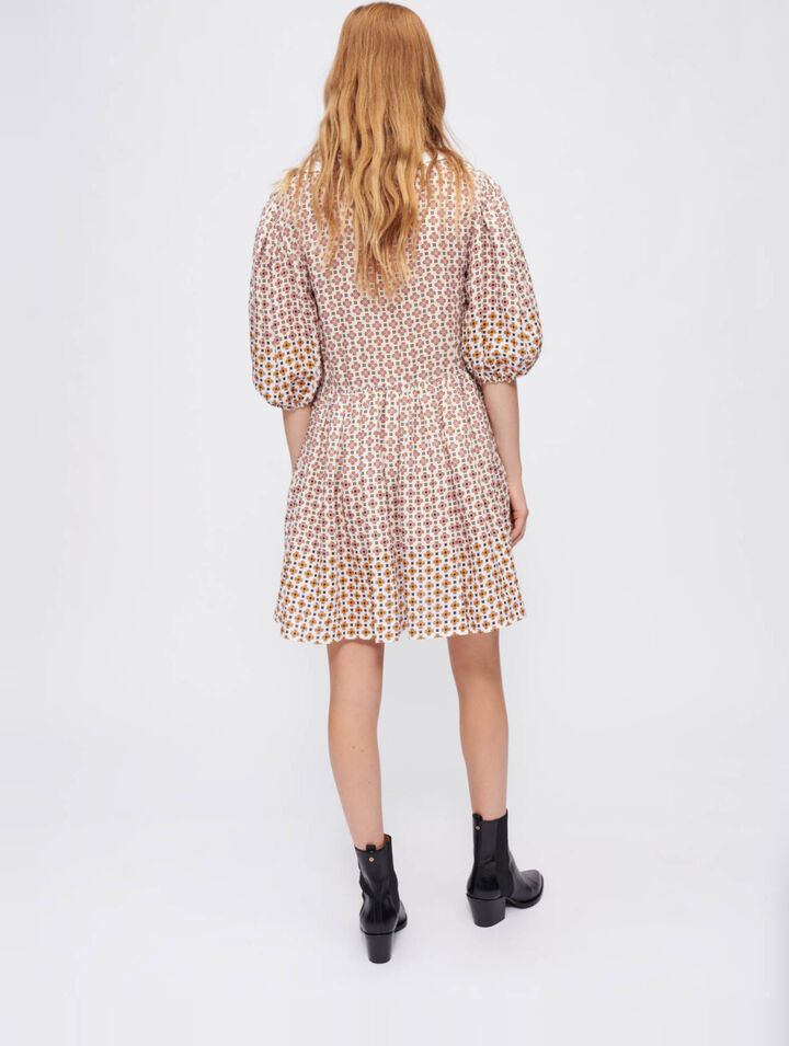 Printed dress with embroidered collar