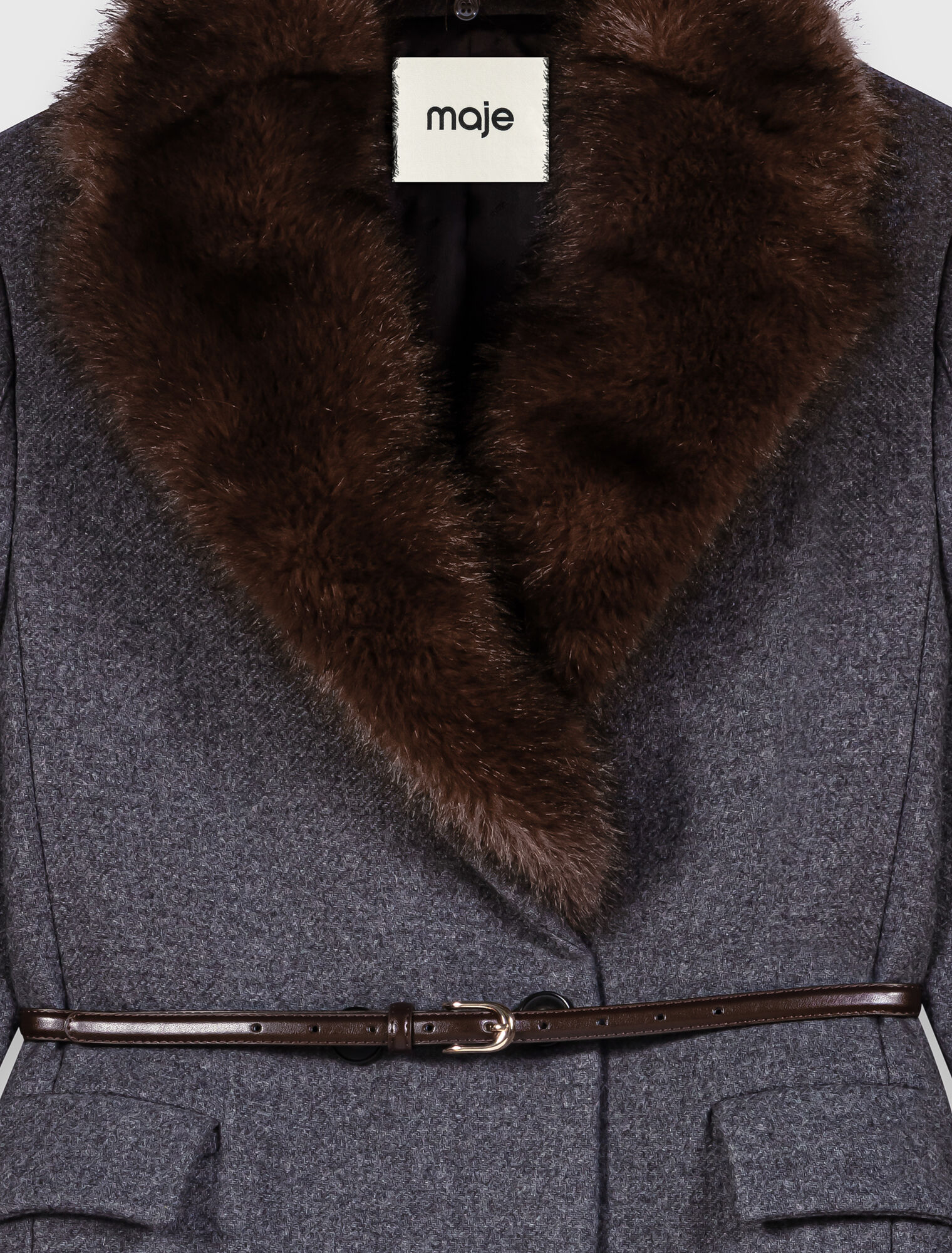 Long coat with faux fur collar