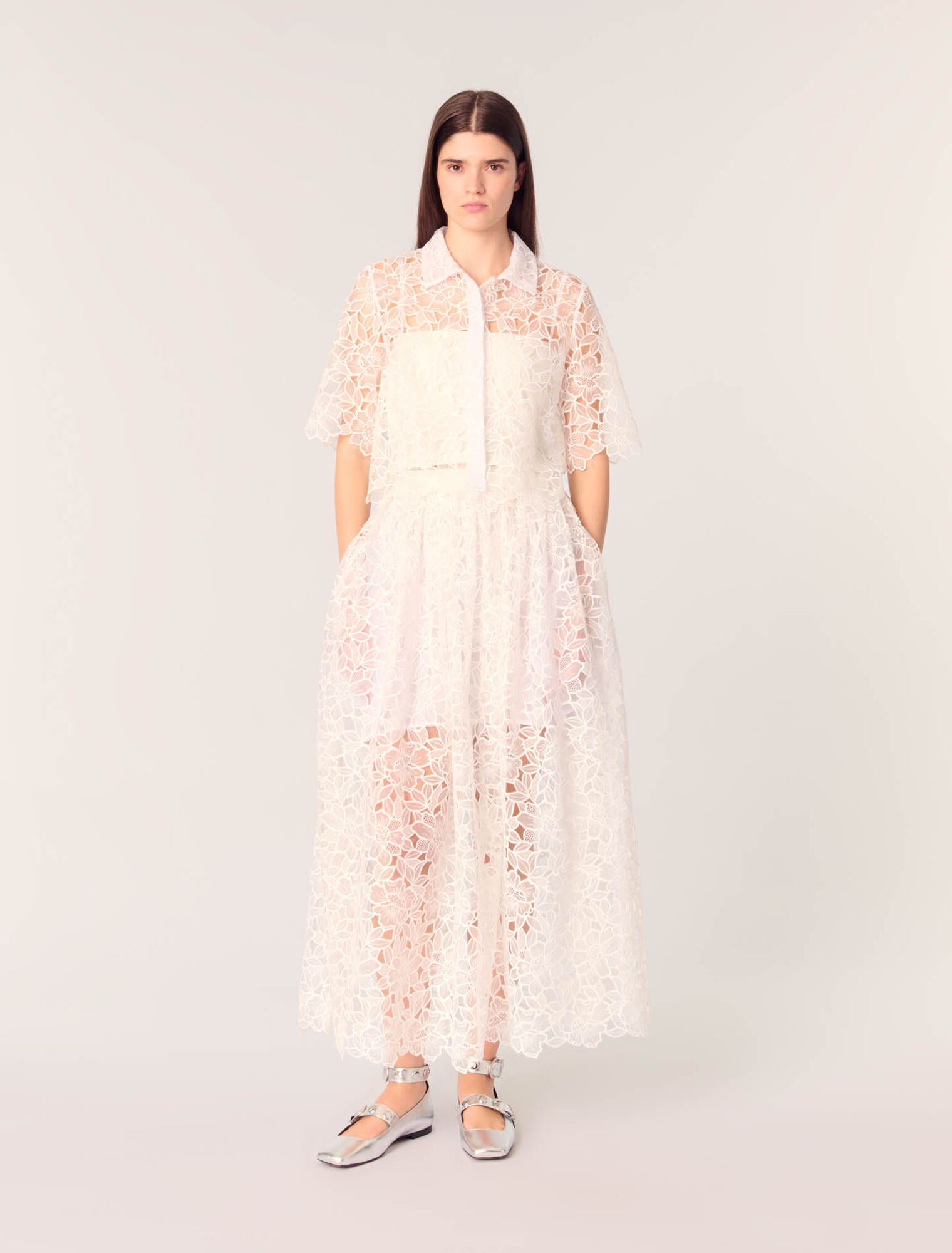 Cropped floral guipure shirt