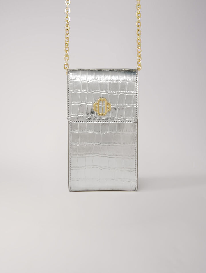 Metallic embossed leather clutch