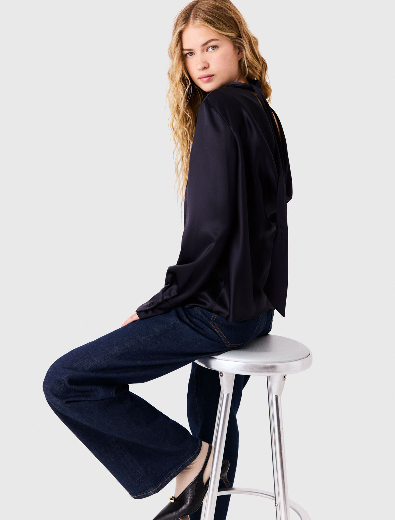 High-neck satin top