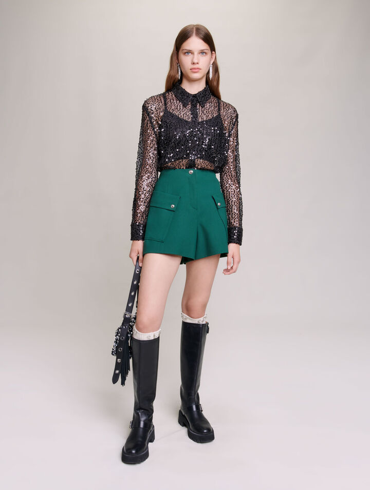 Sequinned cropped shirt