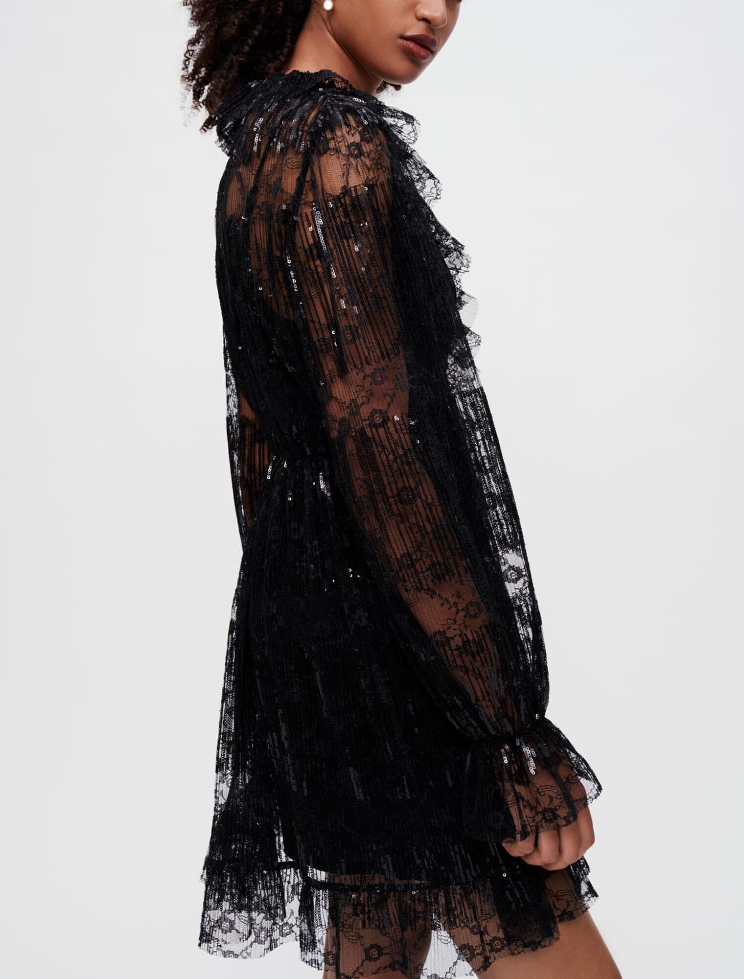 Black pleated lace dress