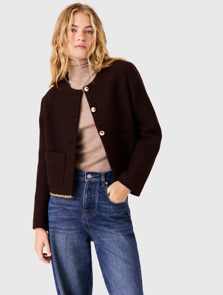 Tweed jacket with chain trim