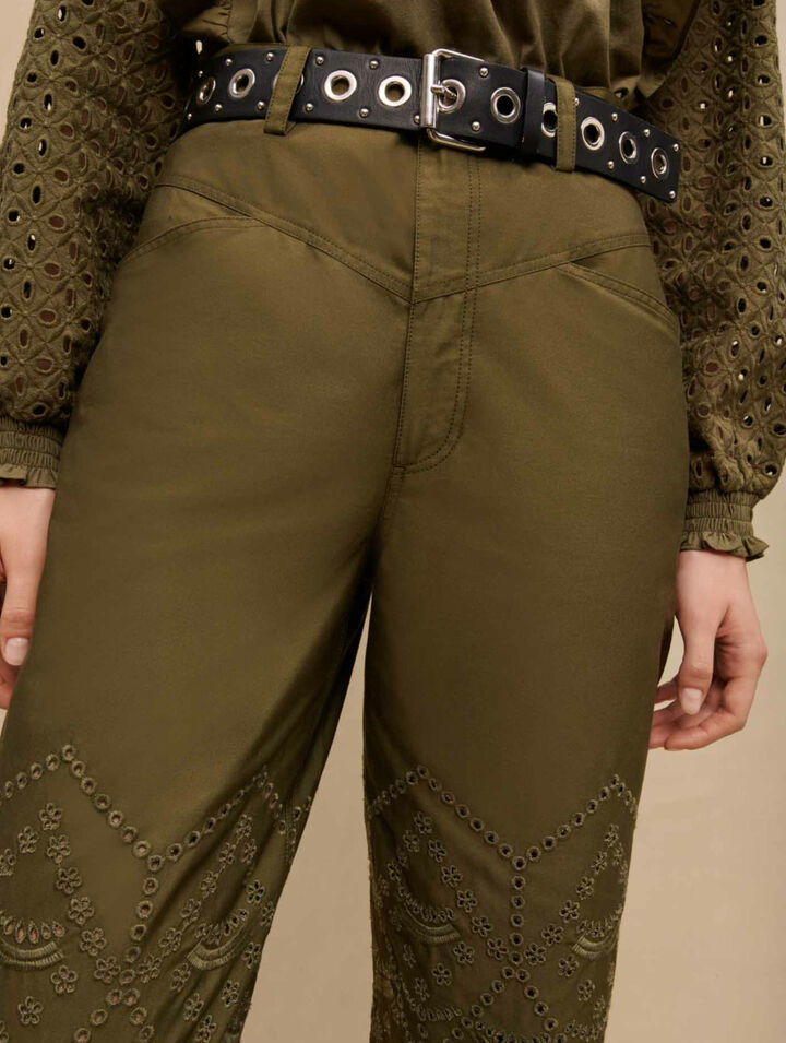 Embroidered cotton pants