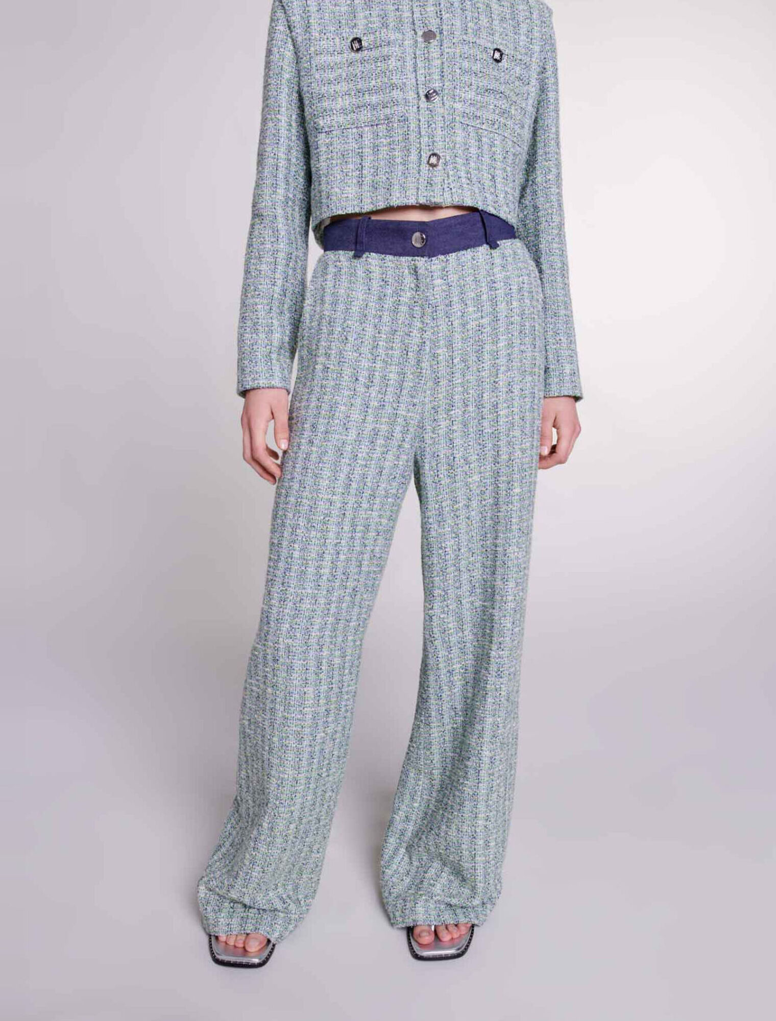 Wide-leg tweed trousers
