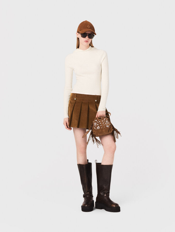Pleated corduroy mini skirt