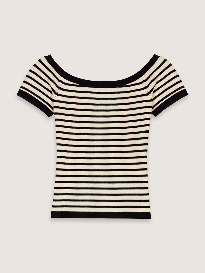 Rib knit top with boat neck